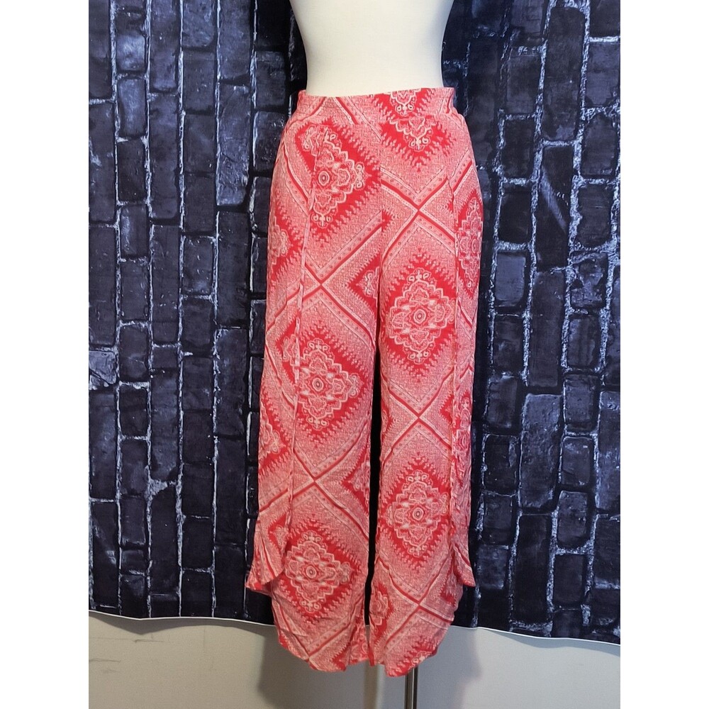 Cato Est. 1946 Wide Leg Pants Women's Medium Red Medallion Split Front Pull On - Picture 2 of 7